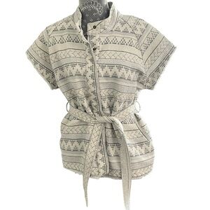 Melrose & Market Belted Short Sleeve Jacket Women’s Small Gray Print Casual Top
